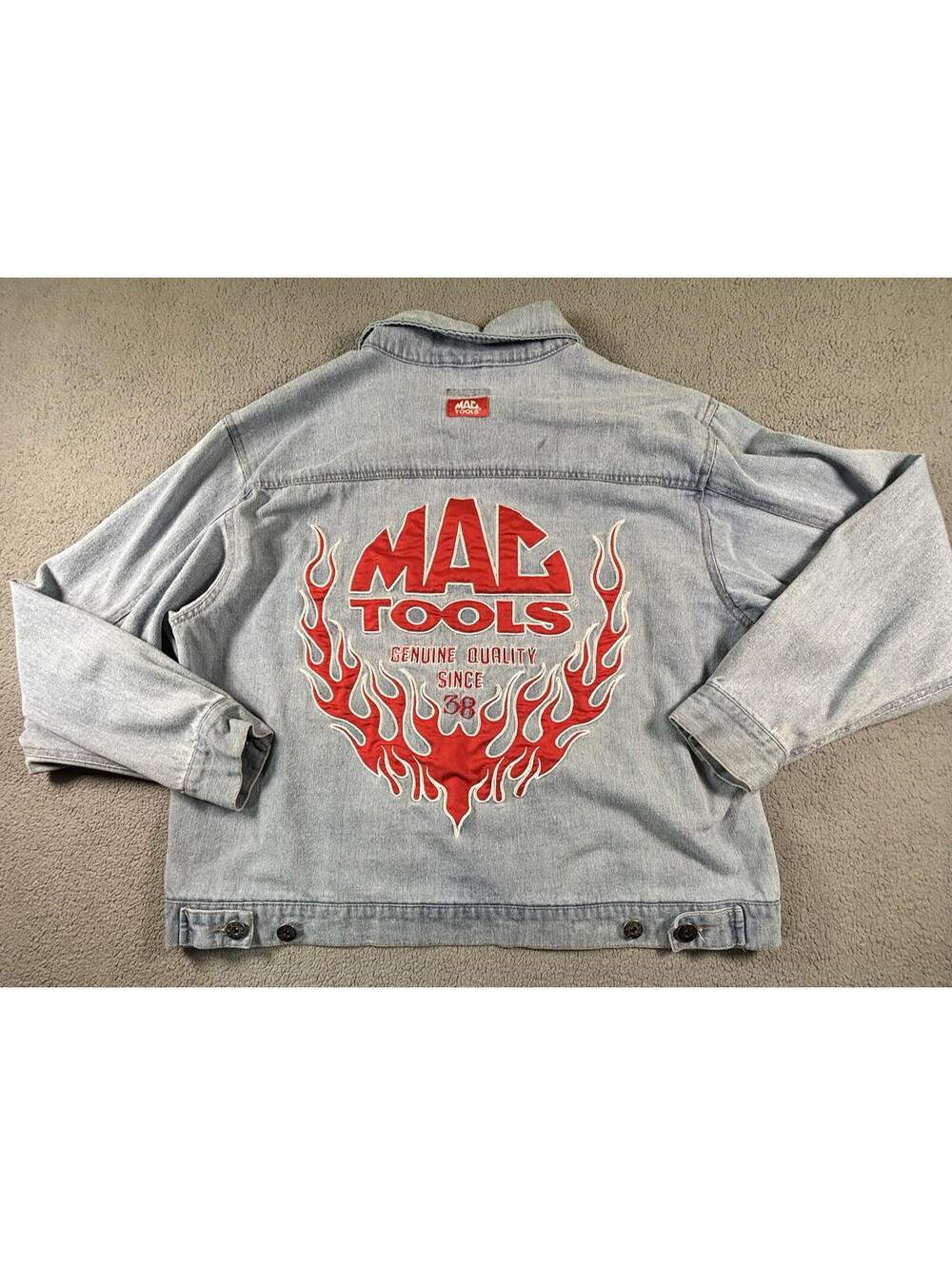 Vintage Mac Tools Denim Trucker Jacket Embroidered Racing Auto Mechanic Men’s XL - Picture 2 of 9